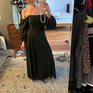 Off-Shoulder Black Button-Front Maxi Dress Mara Hoffman